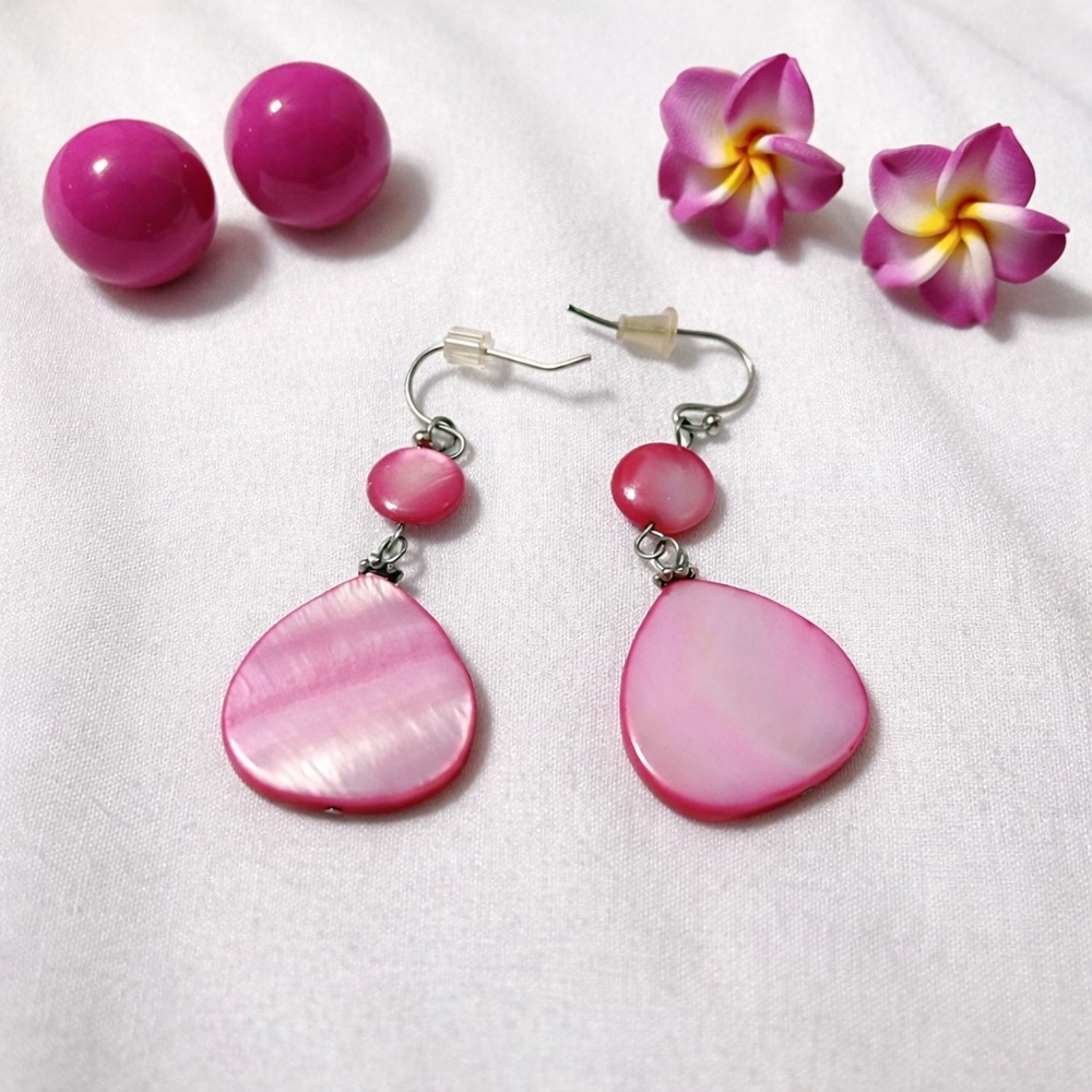 Pink Earring Set 3 Pairs Floral Studs & Dangle Earrings Cute Bundle